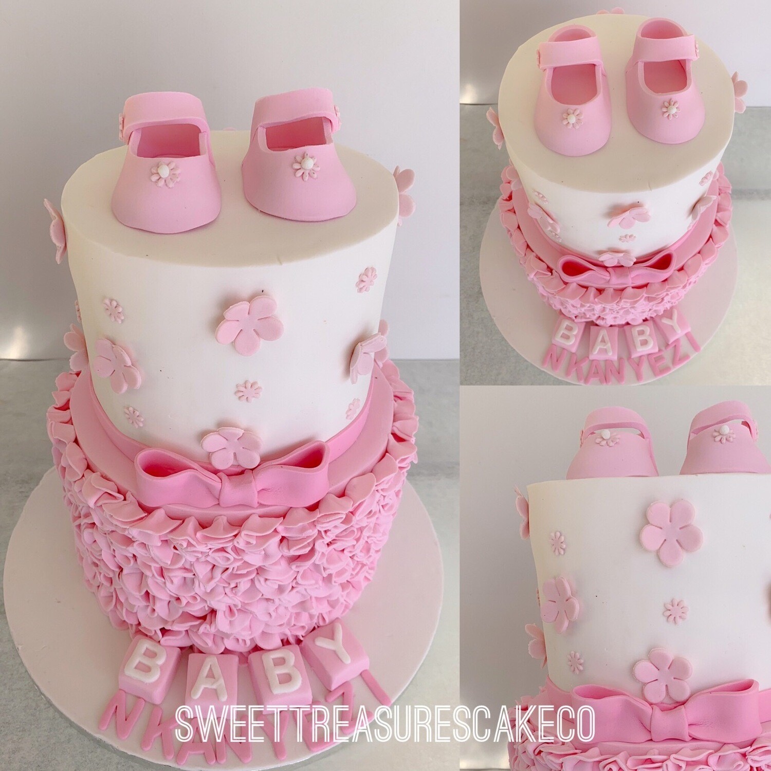 Pink and white babyshower 2 tier Cake