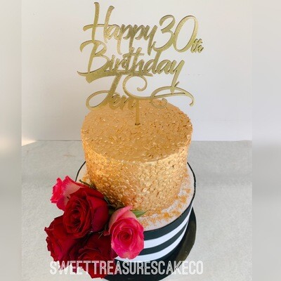 Black, white and gold 2 tier cake