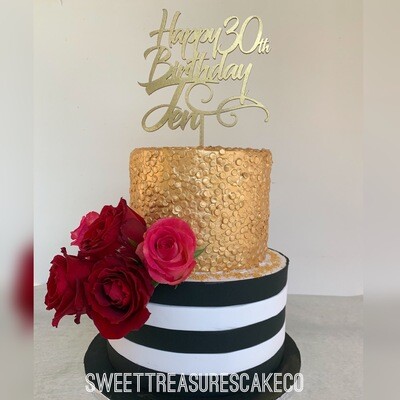 Black, white and gold 2 tier cake