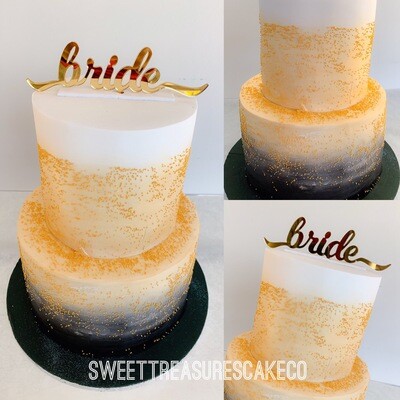 Black white and gold Bridal shower 2 tier cake