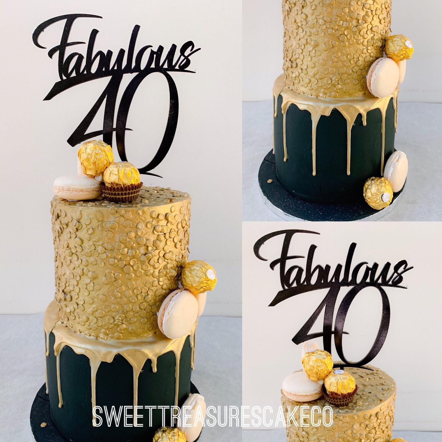 Black and gold birthday 2 tier cake
