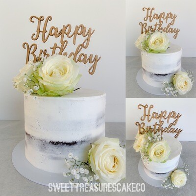 Semi naked Fresh Flowers Single tier Cake