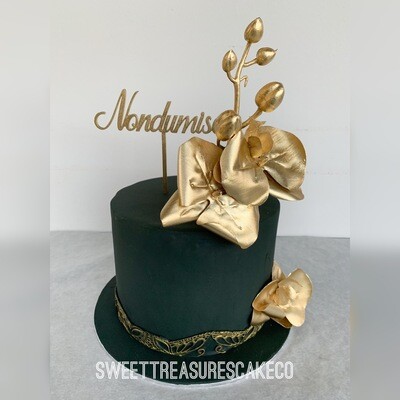 Black and Gold Single tier Cake