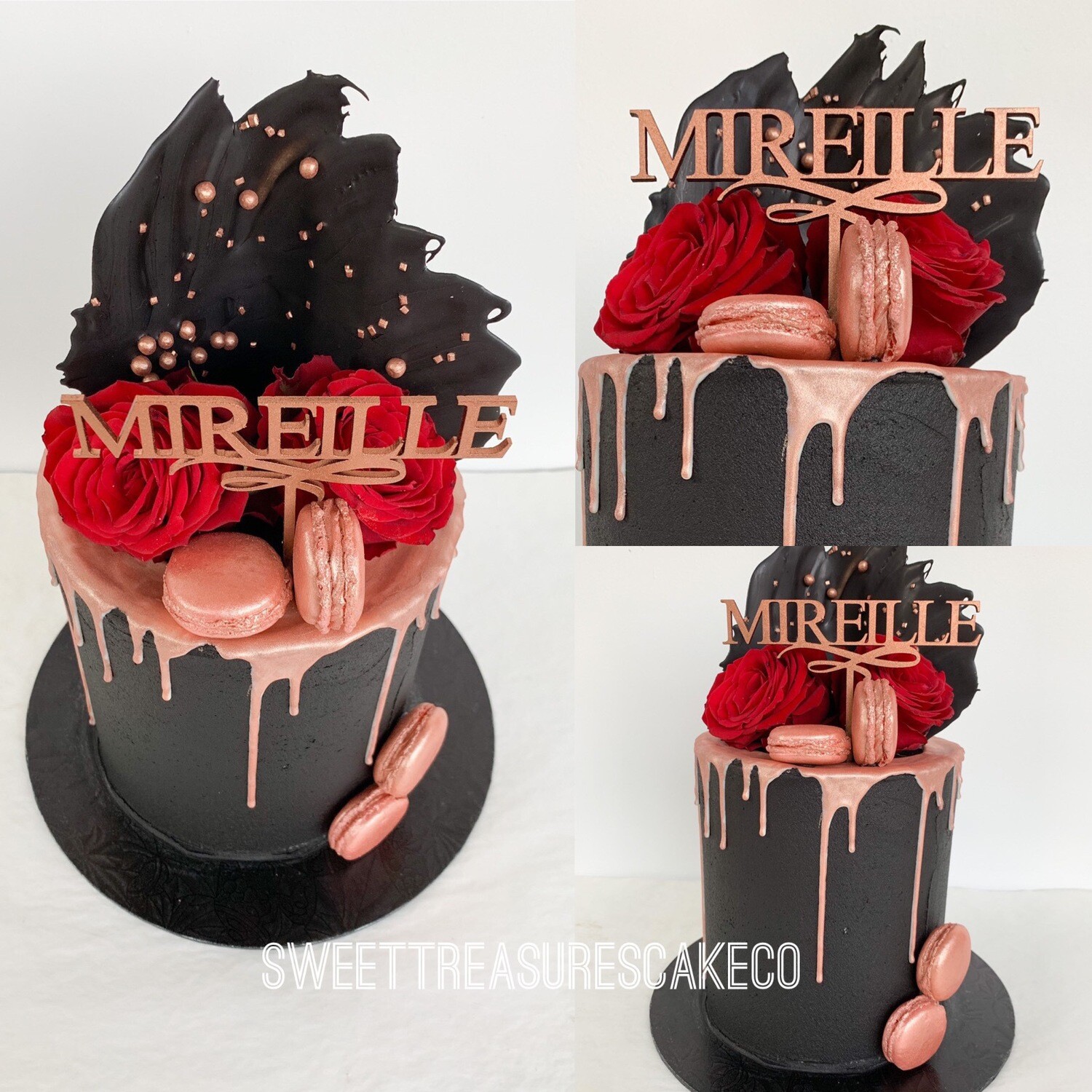 Black and Rose gold Drip Single tier Cake