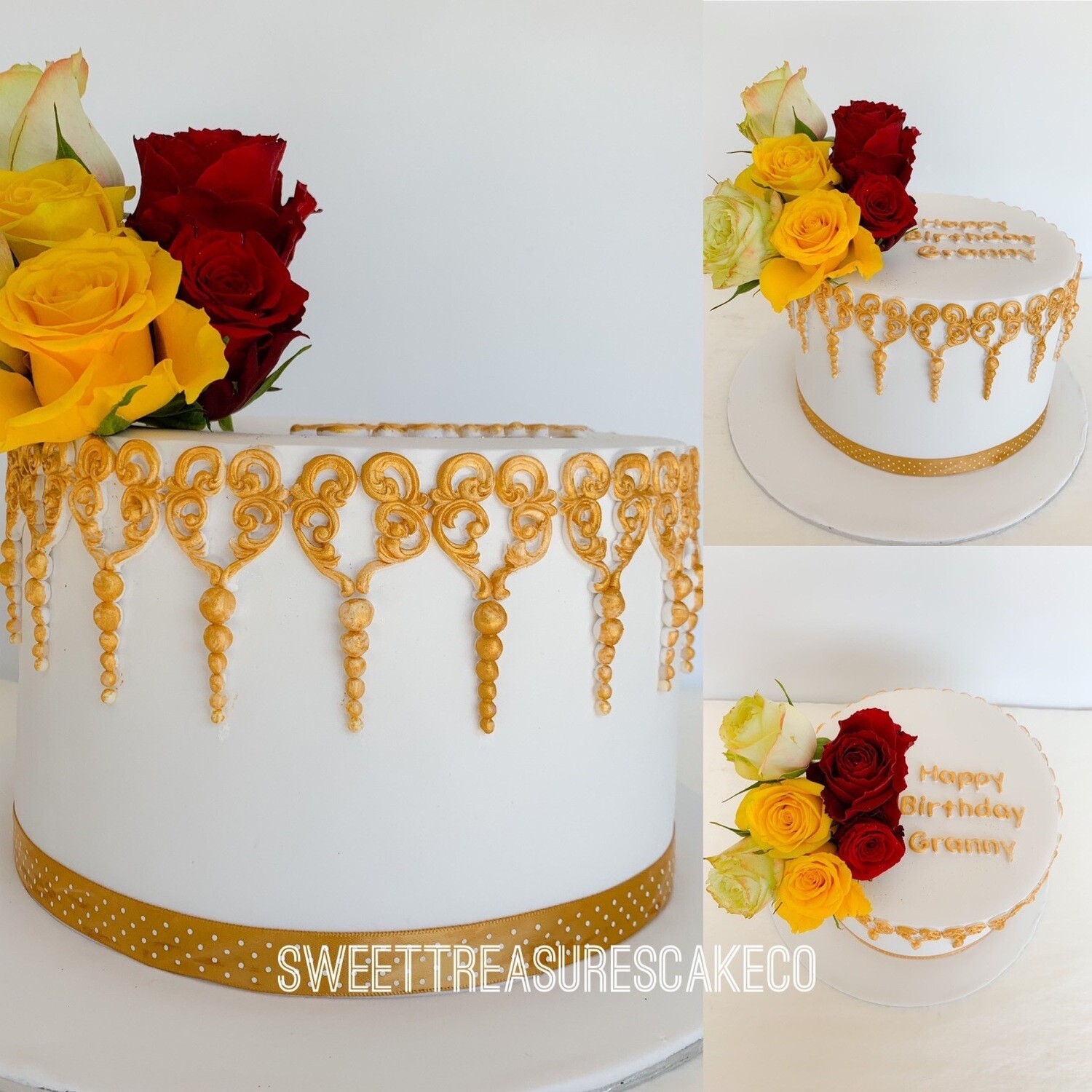 White and Gold Single tier Cake