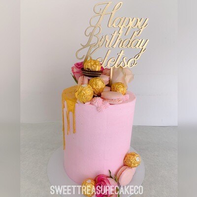Pink Gold drip Single tier Cake