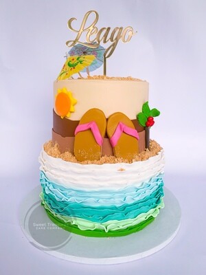 Beach themed 2 tier cake