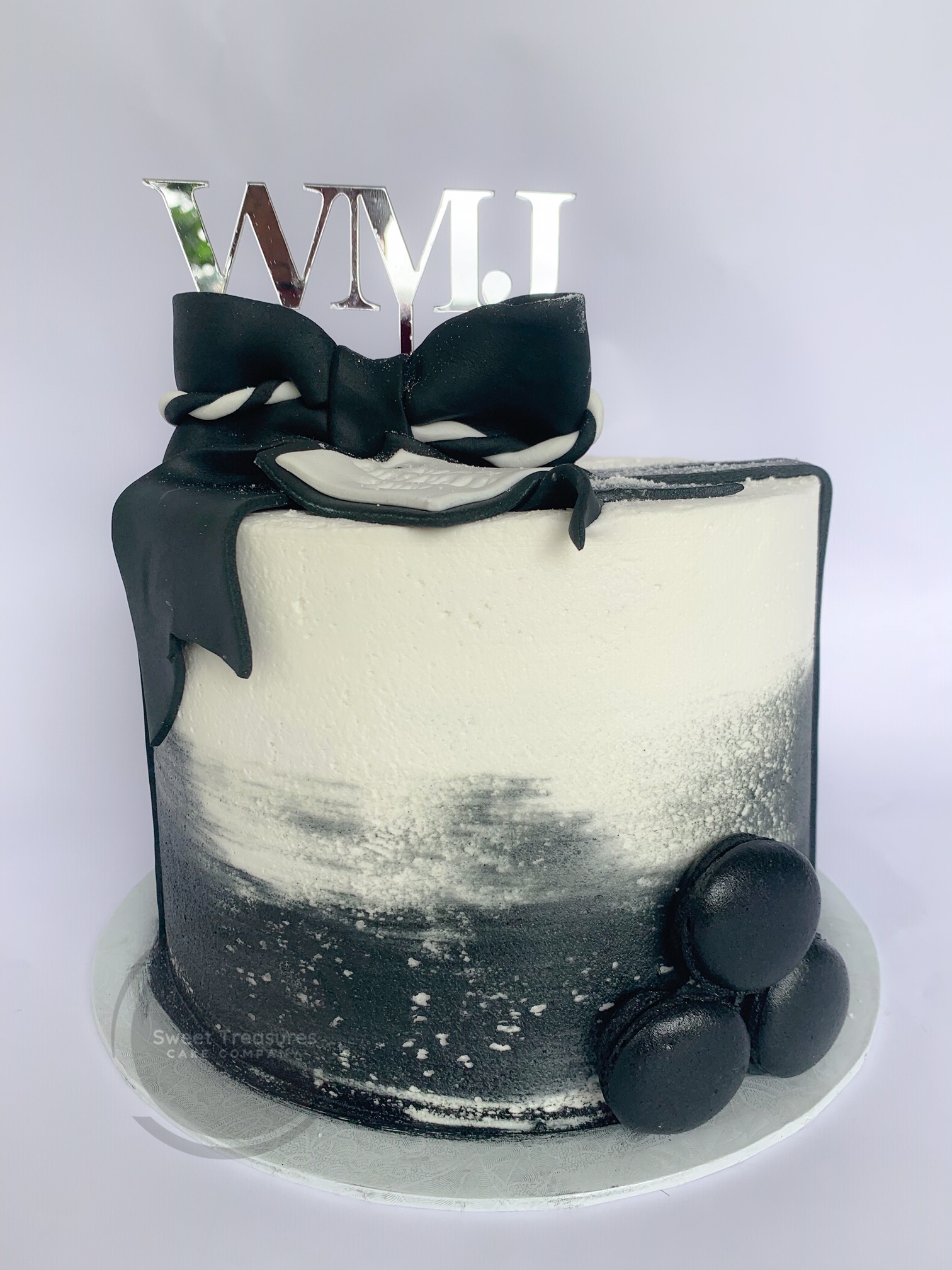 Black and White Two Tier Wedding Cake - Sweet Creations by Stacy LLC