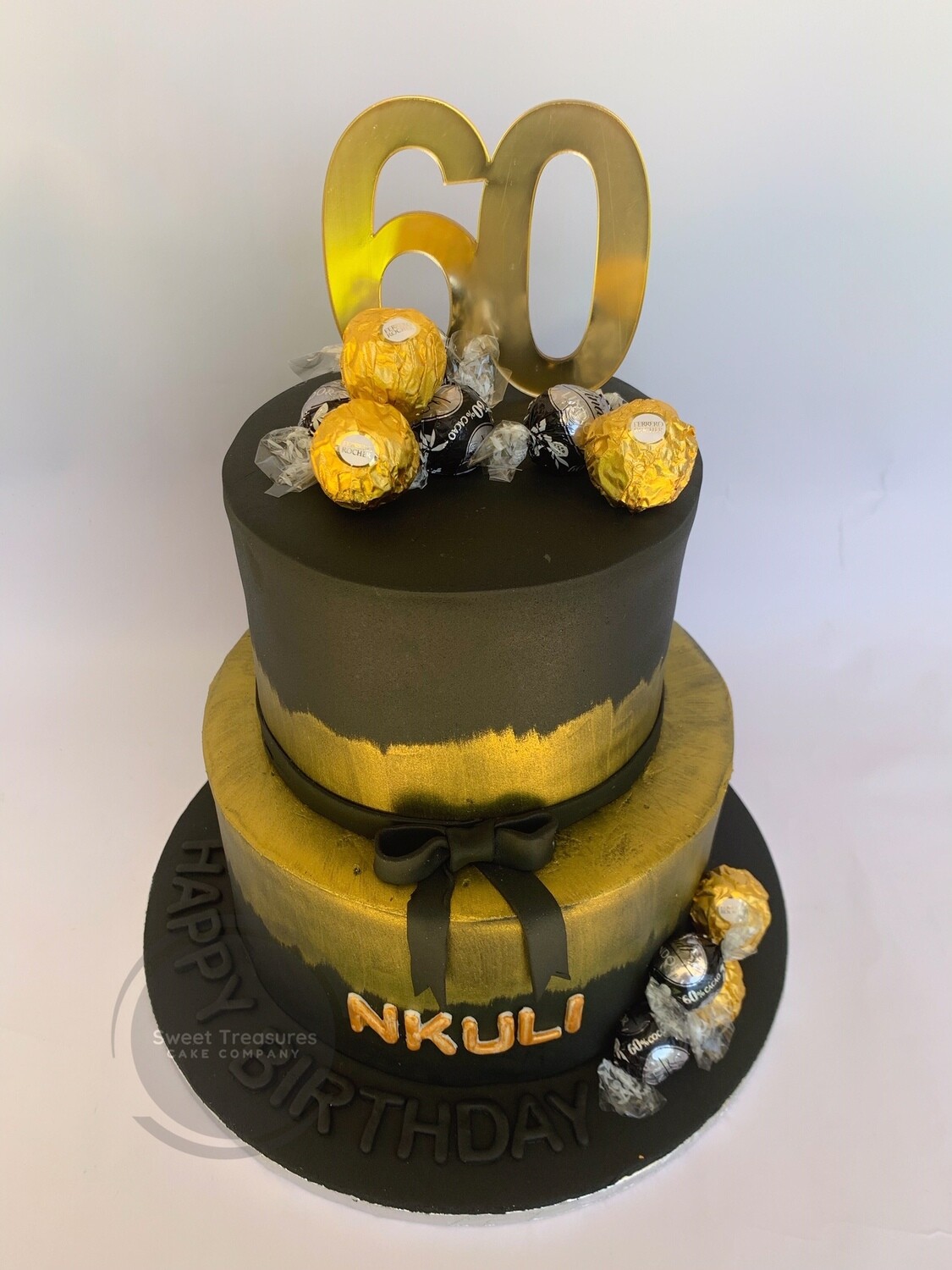 Black and gold birthday 2 tier cake
