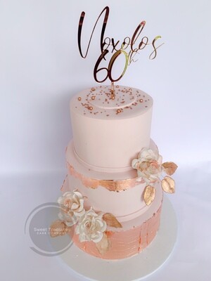 Dusty Pink Cake with Rose Gold Leaf wrapped 3 tier cake