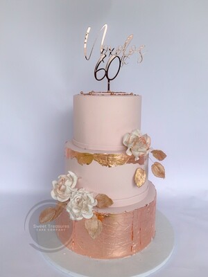 Dusty Pink Cake with Rose Gold Leaf wrapped 3 tier cake