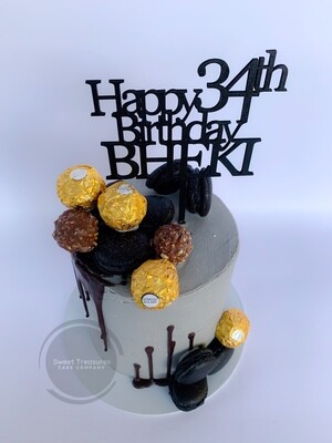 Grey chocolate drip Single tier cake