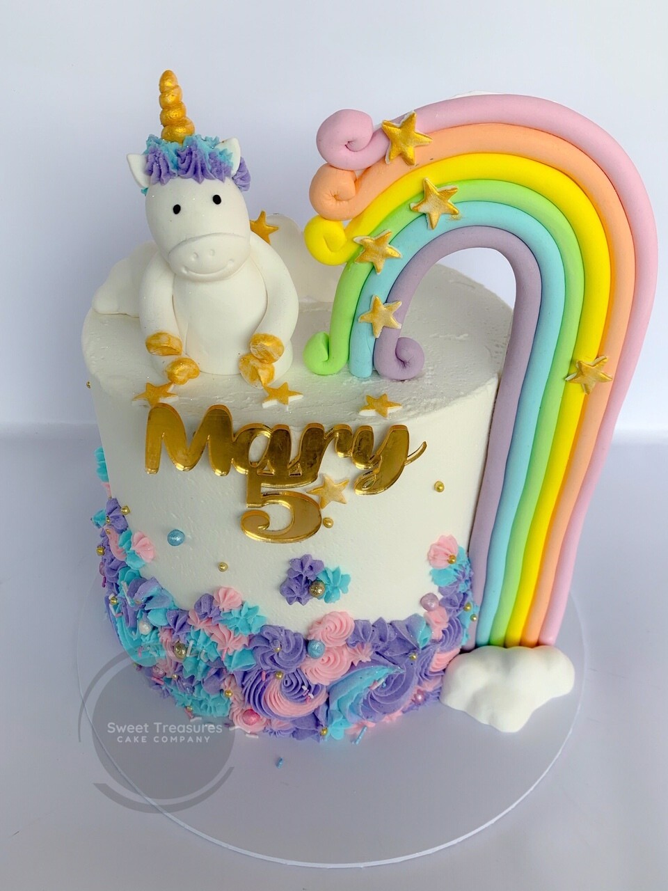 Rainbow unicorn Single tier cake