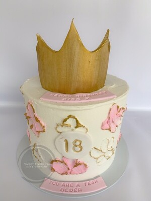 Buttercream Florals and Crown Single tier Cake