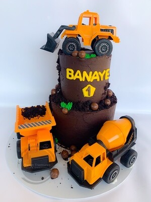 Construction trucks 2 tier cake