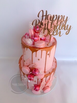 Buttercream with rose gold drip 2 tier cake