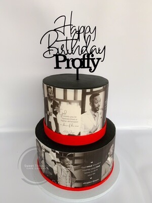 Black, White and Red Photos 2 tier Cake