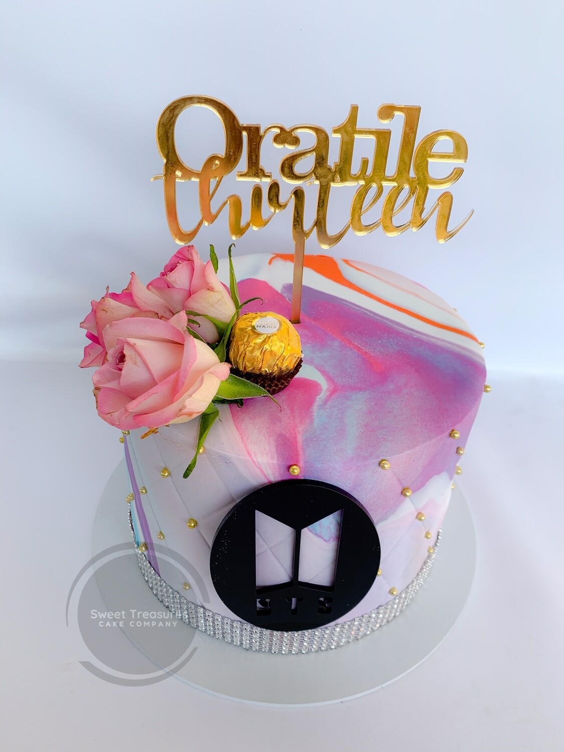 Fondant marble BTS themed Single tier cake