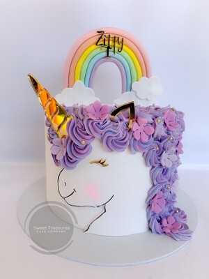 Rainbow topped unicorn Single tier cake