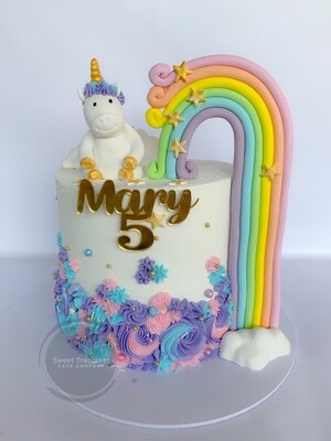 Rainbow unicorn Single tier cake