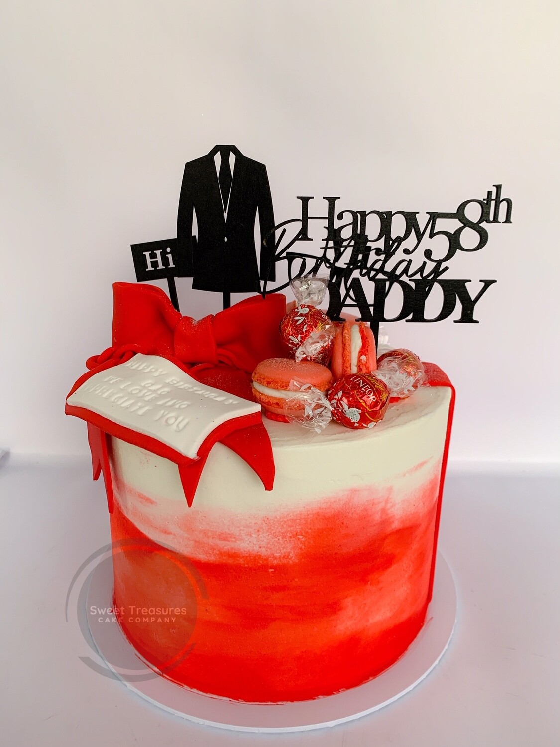 Red and white Man Single tier Cake