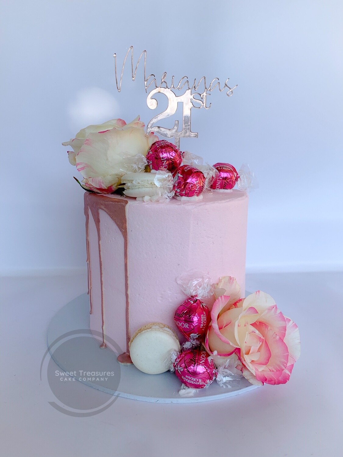 Pink and Rose Gold drip Single tier Cake