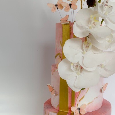 Marbled fondant 3 tier cake with orchards