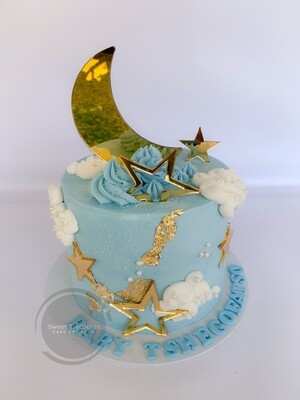 Buttercream moon and stars babyshower Single tier cake