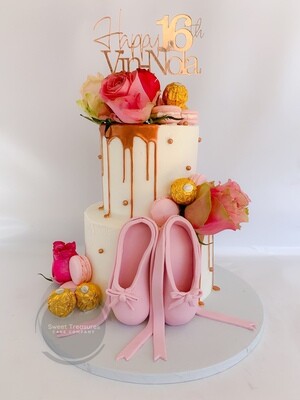 Ballerina buttercream 2 tier choc drip cake