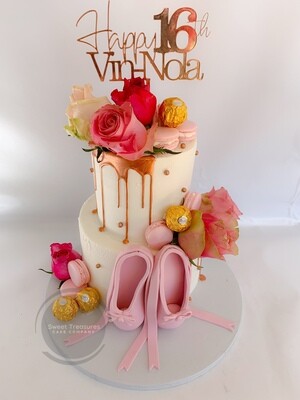 Ballerina buttercream 2 tier choc drip cake
