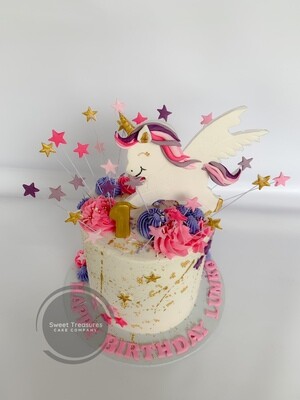 Unicorn and Stars Single tier Cake
