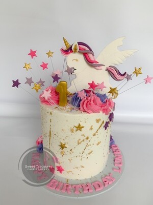 Unicorn and Stars Single tier Cake