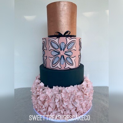 4 tier Rose Gold and dusty pink Sotho themed Wedding Cake quotation
