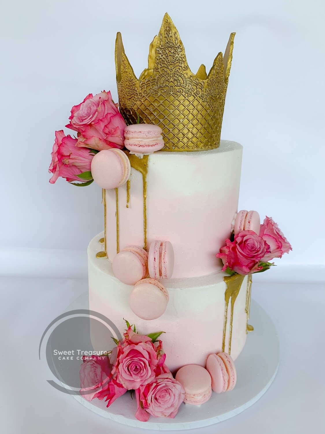 Ombre crown drip 2 tier cake