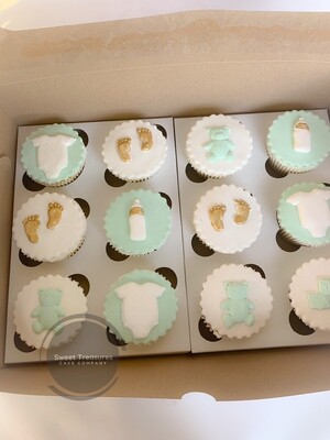 Mint, white and Gold Teddy Babyshower cupcakes