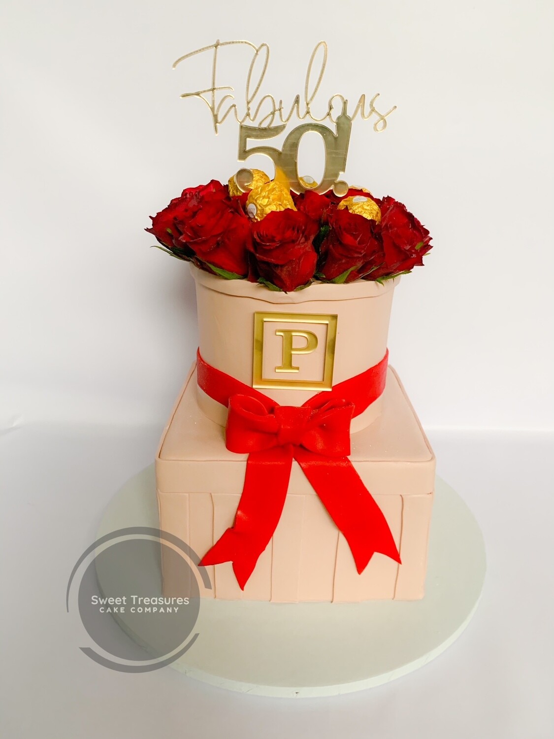 Box of roses and gift box 2 tier Cake