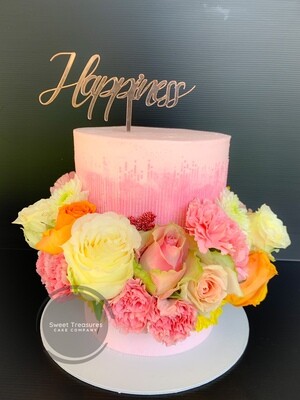 Fresh Flowers Wrapped Single tier Cake