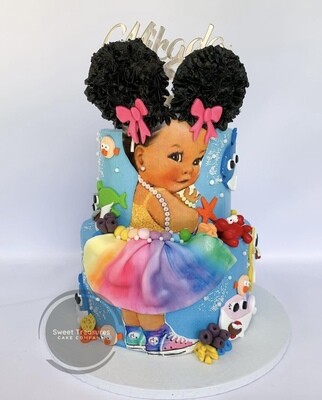 Afro baby shark 2 tier cake