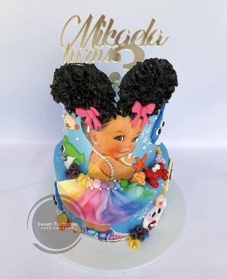 Afro baby shark 2 tier cake