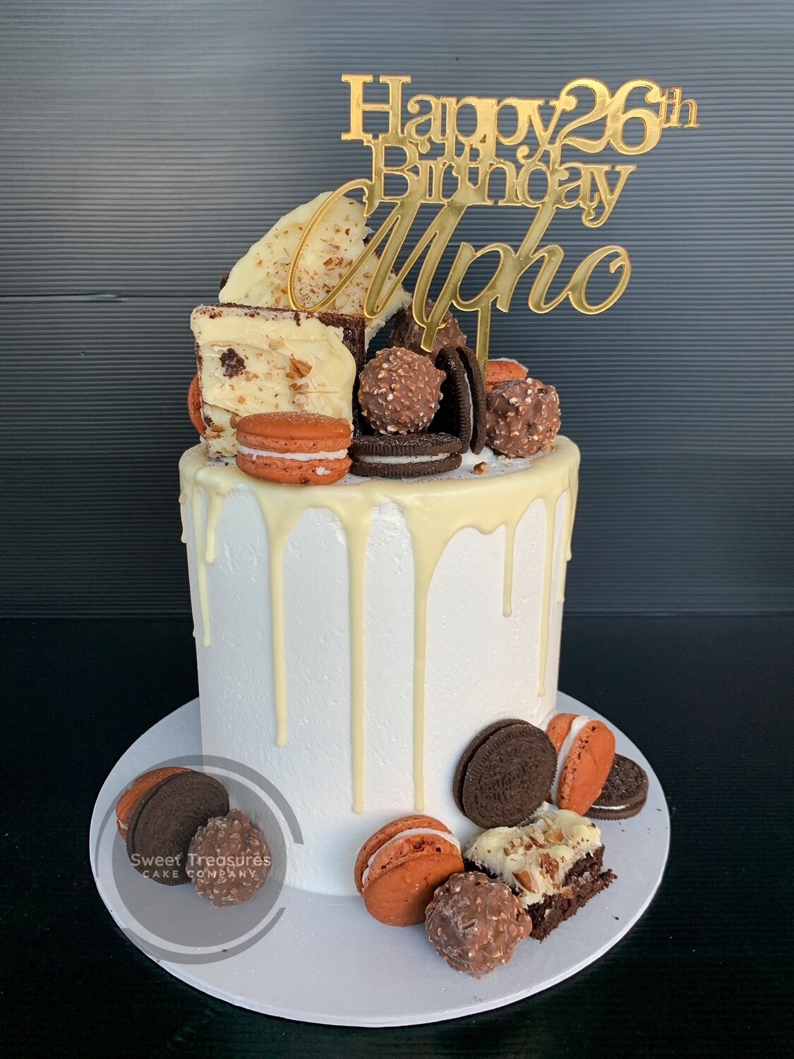 White chocolate drip Single tier cake