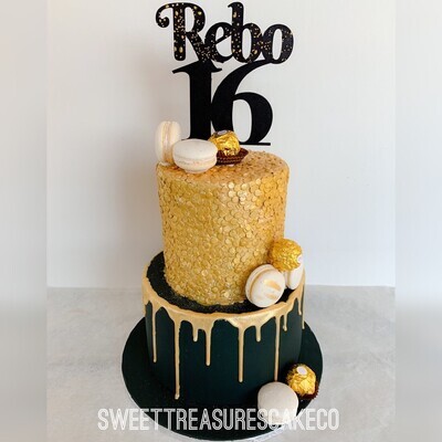 Black and gold birthday 2 tier cake