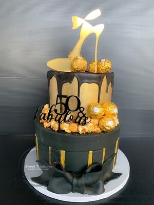 Black and gold birthday 2 tier cake