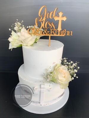 Semi naked Christening 2 tier cake