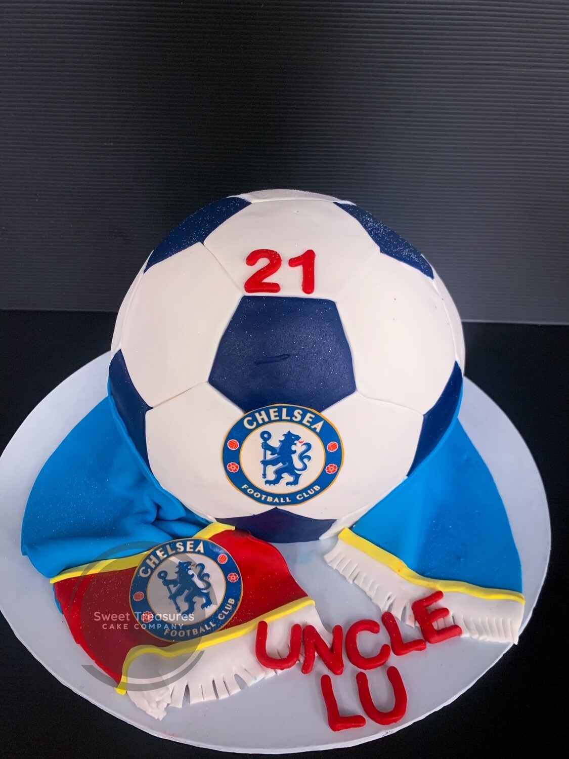 Chelsea Themed Soccer ball Single tier cake