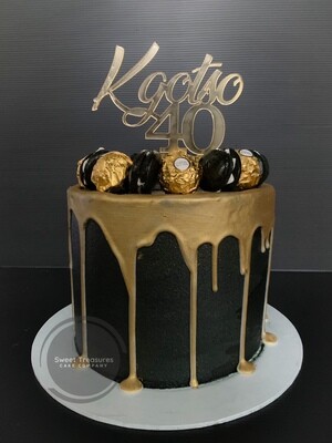 Black and Gold Drip Single tier Cake