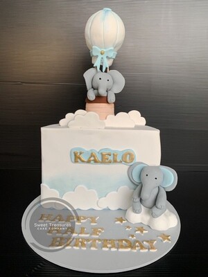 Hot air balloon and elephant half birthday Cake