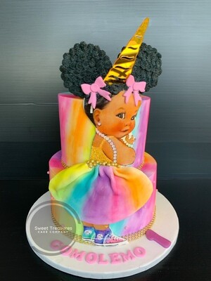 Afro baby Unicorn 2 tier cake