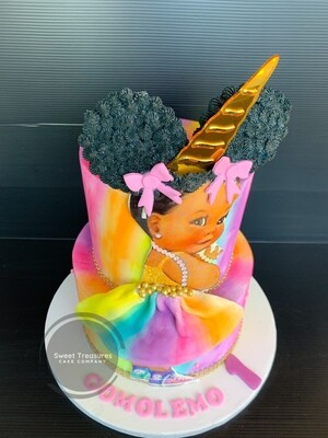 Afro baby Unicorn 2 tier cake