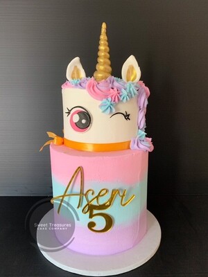 Winking Unicorn 2 tier Cake