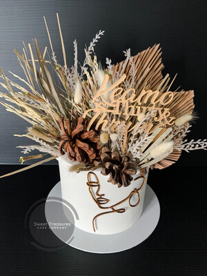 Abstract Face Dried Blooms Single tier Cake